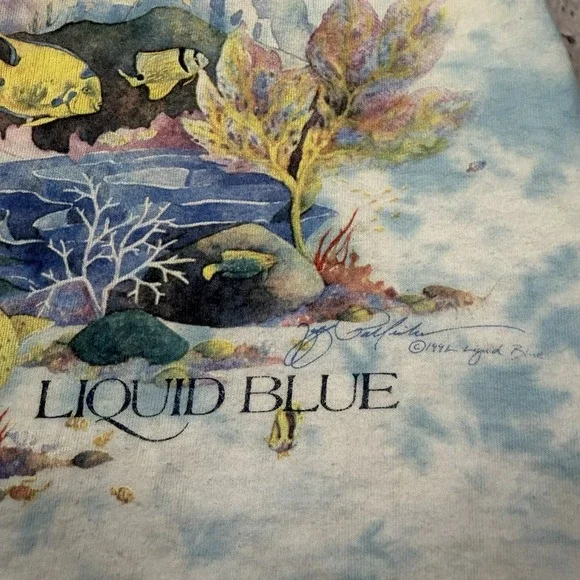 Vintage Liquid Blue Shirt Men's L Tie-Dye Coral Reef Fish AOP Graphic Tee 1992 - Picture 8 of 8